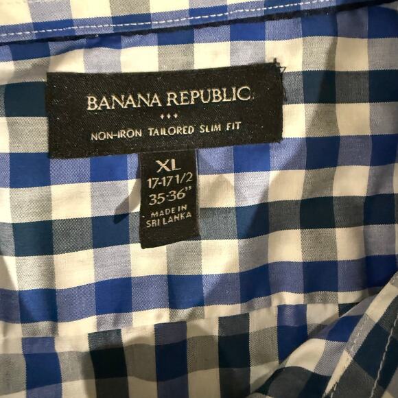 Banana Republic Men's Non-Iron Tailored Slim Fit Button Down XL Blue White Plaid - Picture 4 of 7